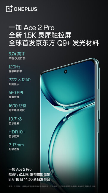 OnePlus promuje "zaawansowany" wyświetlacz Ace 2 Pro. (Źródło: OnePlus via Weibo)