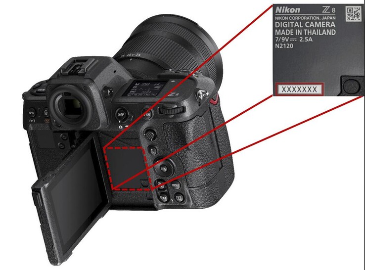 Porady serwisowe firmy Nikon zawierają wskazówki, gdzie znaleźć numer seryjny na korpusie aparatu Z8. (Źródło zdjęcia: Nikon)