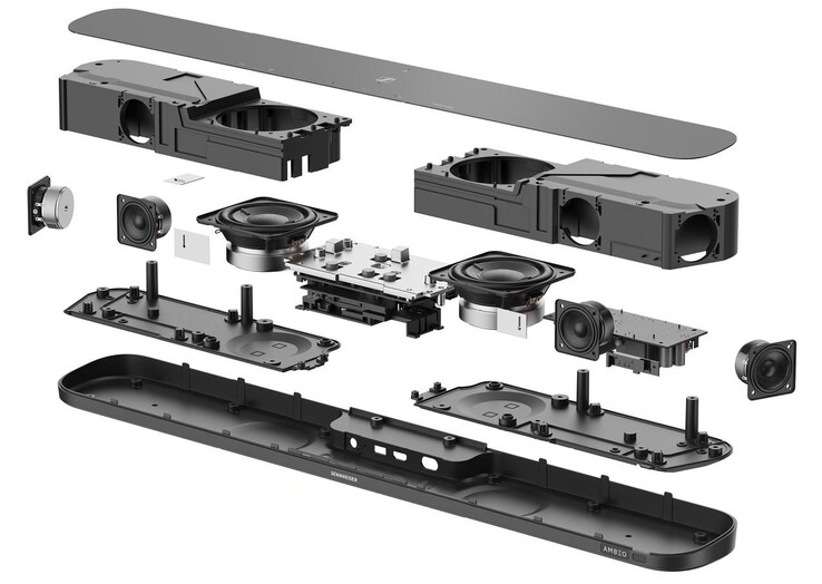 Ambeo Mini zawiera cztery pełnozakresowe przetworniki i dwa subwoofery (Źródło obrazu: Sennheiser via DigitalTrends)