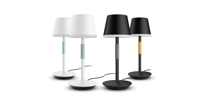 Przenośna lampa stołowa Philips Hue Go jest dostępna w czterech wersjach kolorystycznych. (Źródło obrazu: Signify )
