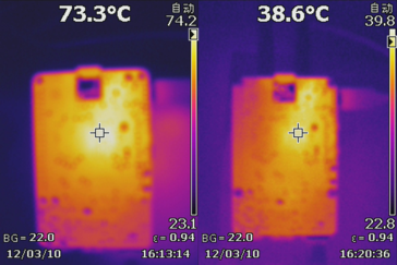 Temperatura SoC z i bez chłodnicy cieczy (źródło obrazu: Seeed Studio)