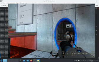 Zrzut ekranu z gry Portal z ok. 60 FPS na maszynie wirtualnej (Zdjęcie: Asahi Blog).