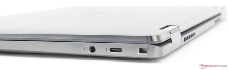 Po prawej: zestaw słuchawkowy 3,5 mm, USB-C 3.2 z Thunderbolt 4 + Power Delivery + DisplayPort, blokada klinowa