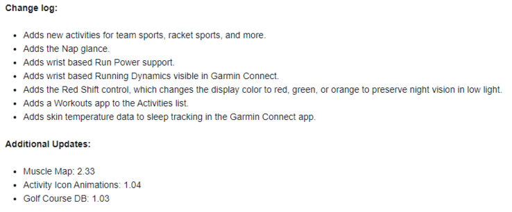 Dziennik zmian dla Garmin Public Beta 8.23. (Źródło obrazu: Garmin)