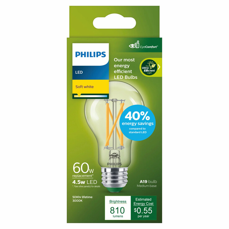 Żarówka Philips Ultra Efficient LED 60W A19, Soft White (źródło obrazu: Philips)