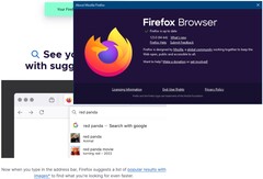 Szczegóły wersji Firefox 123 i aktualizacja wizualna wyszukiwarki Google (Źródło: własne)