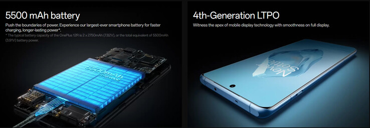 Informacje o baterii i ekranie 12R (źródło obrazu: OnePlus)