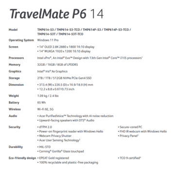 Acer TravelMate P6 14 specyfikacja