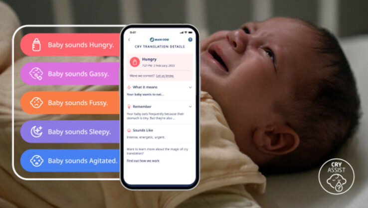 Elektroniczna niania See Pro 360° wykorzystuje technologię interpretacji płaczu dziecka Zoundream AI, aby ułatwić życie rodzicom noworodków. (Źródło: Maxi-Cosi)