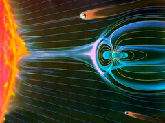 Pole magnetyczne zapewnia dobrą ochronę. Słońce, Wenus, Ziemia i Mars w porównaniu - z zachowaniem odpowiednich proporcji. (Źródło: ESA)