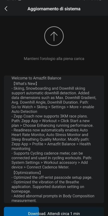 Aktualizacja Amazfit Balance 3.16.4.3. (Źródło obrazu: Matteo Calori via Facebook)