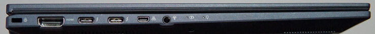 Porty po lewej stronie: Blokada Kensington, HDMI, 2x Thunderbolt 4, mini gigabit LAN, zestaw słuchawkowy
