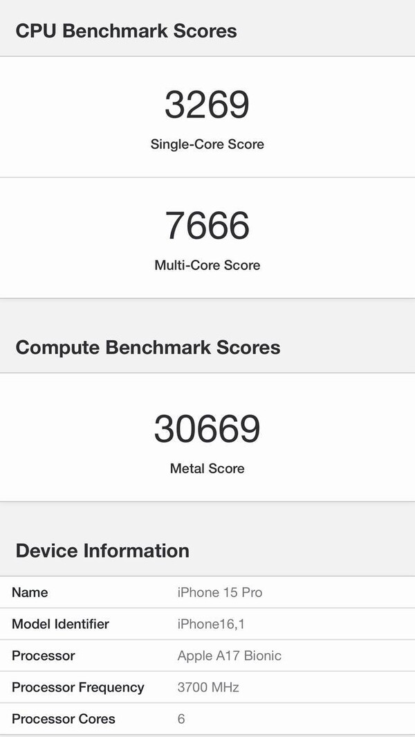 Domniemany Apple A17 Bionic Geekbench listing (zdjęcie za pośrednictwem @Naveen_tech_wala na Twitterze)