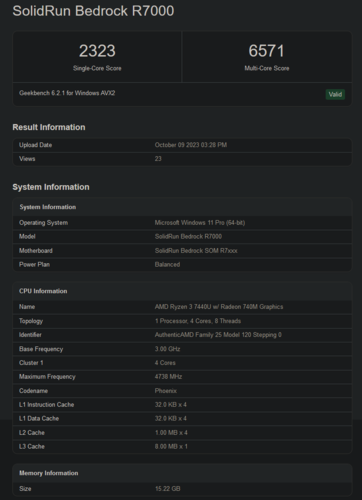 Wynik AMD Ryzen 3 7440U w Geekbench (zdjęcie za pośrednictwem Geekbench)