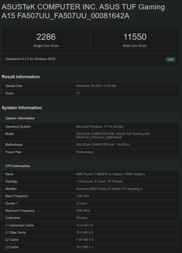 Wyniki AMD Ryzen 7 8840 w Geekbench (zdjęcie za pośrednictwem Geekbench)