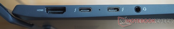 Po lewej: HDMI, 2x USB-C 4 (Thunderbolt 4, DisplayPort, Power Delivery), audio (słuchawki/mikrofon)