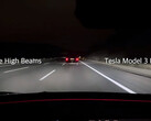 Test adaptacyjnych świateł drogowych w Tesli Model 3 (zdjęcie: m.jr.88/YT)