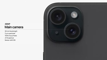 Apple zaktualizowała specyfikację głównego aparatu w iPhone'ach 15 i 15 Plus. (Źródło obrazu: Apple)