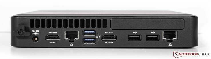 Tył: Złącze zasilania, 2x HDMI, 2x LAN (Intel i219-LM GbE +Intel i211-AT GbE), 2x USB3.1 Gen.2, 2x USB2.0
