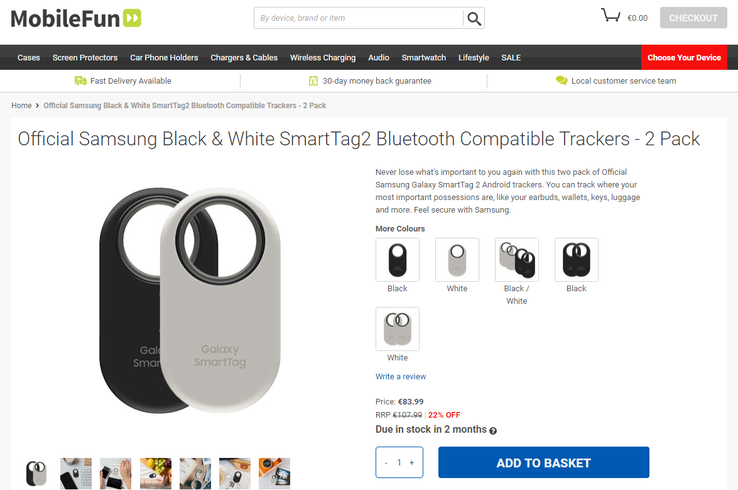 Rzekoma nowa strona sprzedaży Galaxy SmartTag 2. (Źródło: Mobile Fun)