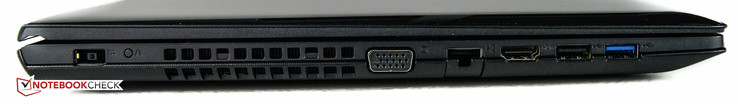 lewy bok: gniazdo zasilania, wylot powietrza z układu chłodzenia, VGA, LAN, HDMI, USB 2.0, USB 3.0