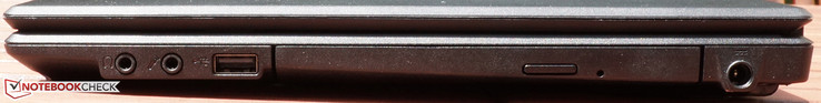 prawy bok: 2 gniazda audio, USB 2.0, napęd optyczny (DVD), gniazdo zasilania