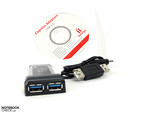 w zestawie: płytka CD ze sterownikami, kabelek zasilania i adapter ExpressCard/34 z dwoma portami USB 3.0