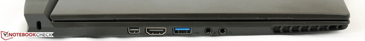 lewy bok: gniazdo blokady Kensingtona, mini DisplayPort, HDMI, USB 3.0, 2 gniazda audio (w tym S/PDIF)