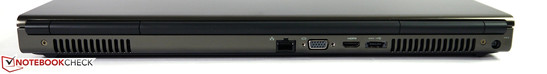 tył: otwory wentylacyjne, LAN, VGA, HDMI, eSATA/USB 2.0, otwory wentylacyjne