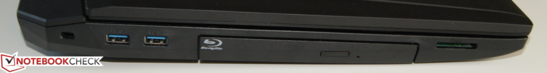 lewy bok: gniazdo blokady Kensingtona, 2 USB 3.0, napęd optyczny (Blu-ray)