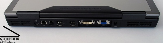 tył: wylot wentylatora, S-Video, LAN, modem, 4x USB, DVI-D, VGA, gniazdo zasilania, wylot wentylatora
