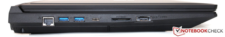 lewy bok: LAN, 2 USB 3.0, USB 3.1/Thunderbolt 3, czytnik kart pamięci, eSATA/USB 3.0