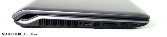 lewy bok: HDMI, LAN, czytnik kart, USB 2.0, USB 3.0
