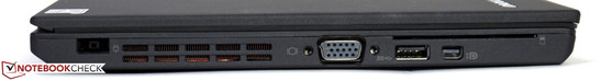 lewy bok: gniazdo zasilania, wylot powietrza z układu chłodzenia, VGA, USB 3.0, mini DisplayPort, czytnik Smart Card
