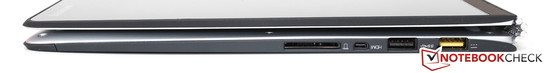 prawy bok: czytnik kart pamięci, mini HDMI, USB 3.0, gniazdo zasilania/USB 2.0