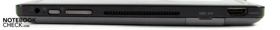 lewy bok tabletu: gniazdo audio, wyłącznik, regulator siły głosu, czytnik kart pamięci, HDMI lewy bok tabletu: gniazdo audio, wyłącznik, regulator siły głosu, czytnik kart pamięci, HDMI