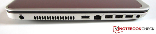 lewy bok: gniazdo zasilania, wylot powietrza z układu chłodzenia, HDMI, LAN, 2 USB 3.0, USB 2.0, gniazdo audio