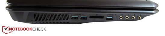 lewy bok: 2 USB 3.0, czytnik kart pamięci, USB 3.0, 4 gniazda audio