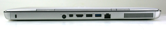 tył: gniazdo blokady Kensingtona, gniazdo zasilania, mini DisplayPort, HDMI, USB 2.0, USB 3.0, LAN