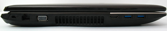 lewy bok: gniazdo blokady Kensingtona, LAN, VGA, HDMI, 2x USB 3.0