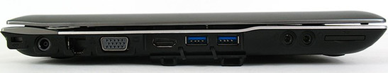 lewy bok: blokada Kensingtona, gniazdo zasilania, LAN, VGA, HDMI, 2x USB 3.0, gniazda audio, czytnik kart pamięci lewy bok: blokada Kensingtona, gniazdo zasilania, LAN, VGA, HDMI, 2x USB 3.0, gniazda audio, czytnik kart pamięci