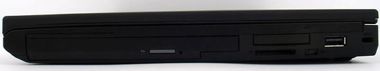 prawy bok: napęd optyczny, ExpressCard/34, czytnik kart pamięci, USB 2.0, gniazdo blokady Kensingtona