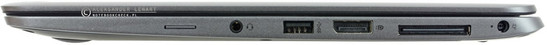 prawy bok: gniazdo na kartę SIM, gniazdo audio, USB 3.0 (ładowanie), DisplayPort 1.2, port dokowania, gniazdo zasilania