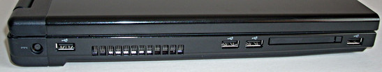 lewy bok: złącze zasilania, USB, wylot układu chłodzenia, 2x USB, ExpressCard, USB