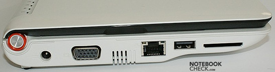 lewy bok: gniazdo zasilania, VGA, wylot wentylatora, LAN, USB, Storage Expansion (czytnik SD)
