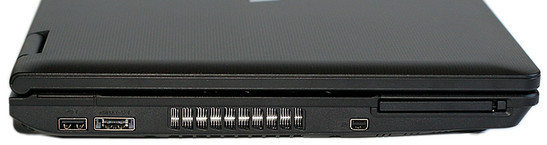 lewy bok: USB, eSATA/USB, wylot wentylacji, FireWire, ExpressCard