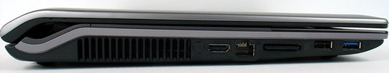 lewy bok: USB 3.0, USB 2.0, czytnik kart pamięci, LAN, HDMI, zaślepka brakującego gniazda antenowego, szczeliny układu chłodzenia