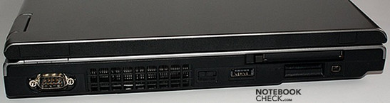lewy bok: COM, wylot wentylatora, wyłącznik WiFi, eSATA/USB, PCMCIA, czytnik kart, FireWire
