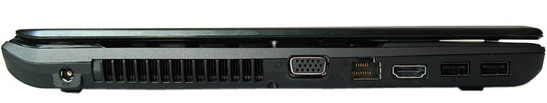 lewy bok: gniazdo zasilania, VGA, LAN, HDMI, 2x USB 2.0