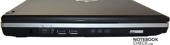 lewy bok: blokada Kensingtona, LAN, modem, 2x USB, napęd optyczny